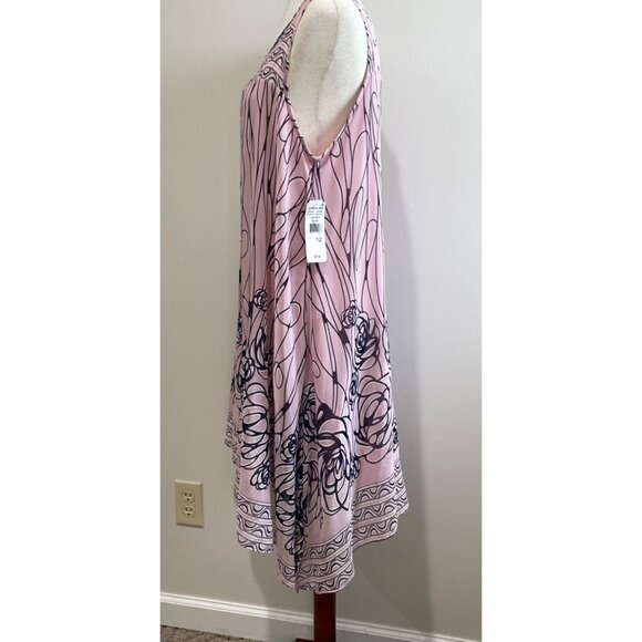 Robbie Bee Asymmetrical Hem A-Line Dress Womens 12 Pink Rose Print Sleeveless - Picture 3 of 10